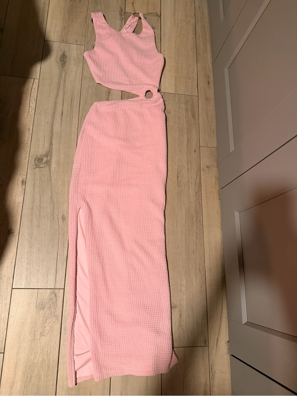 Sabo Skirt Pink Textured Cutout asymmetrical Maxi Dress